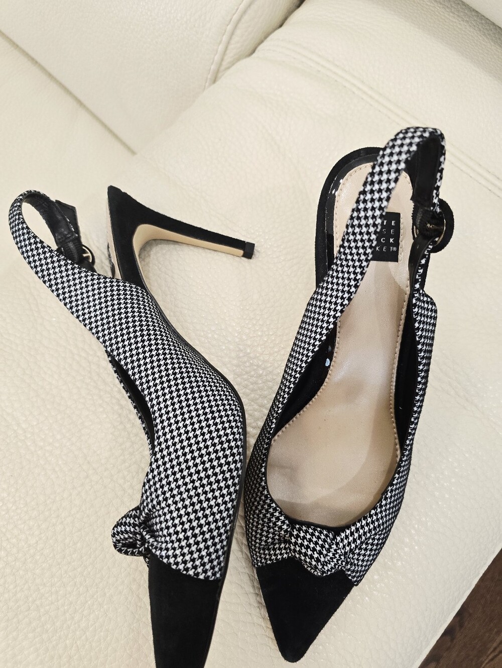 White House Black Market Black White Heels  Houndstooth Slingback Pumps 9 - Picture 2 of 5